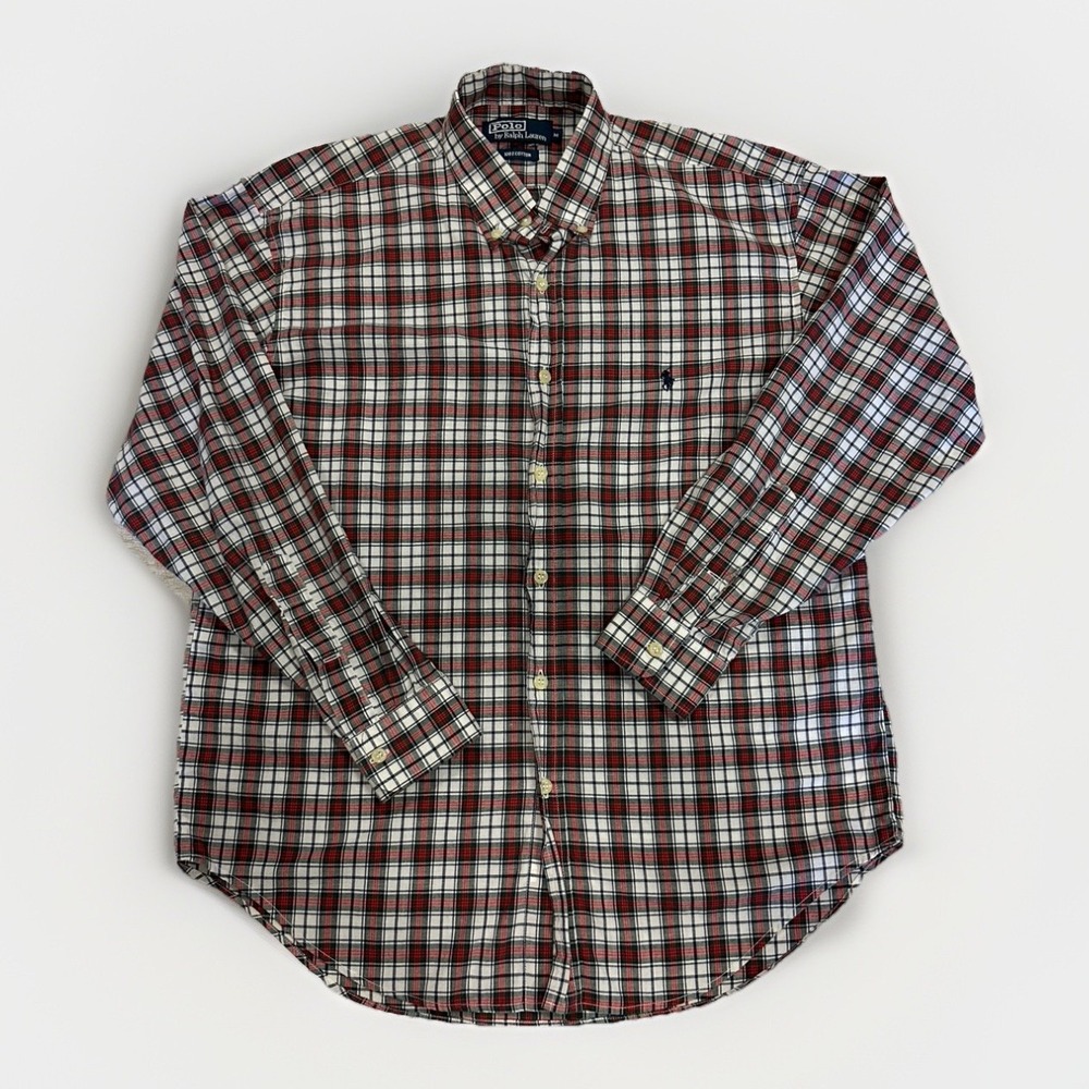 Polo Ralph Lauren Men's Shirt Medium Plaid Button Down Long Sleeve 100%‎ Cotton